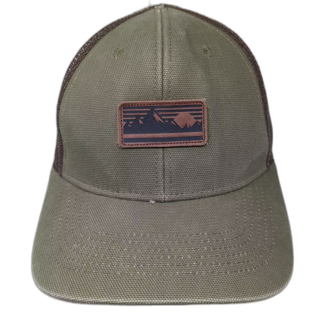 George Trucker Hat Green Brown OS Mountain Patch Mesh Back Snapback Adjustable